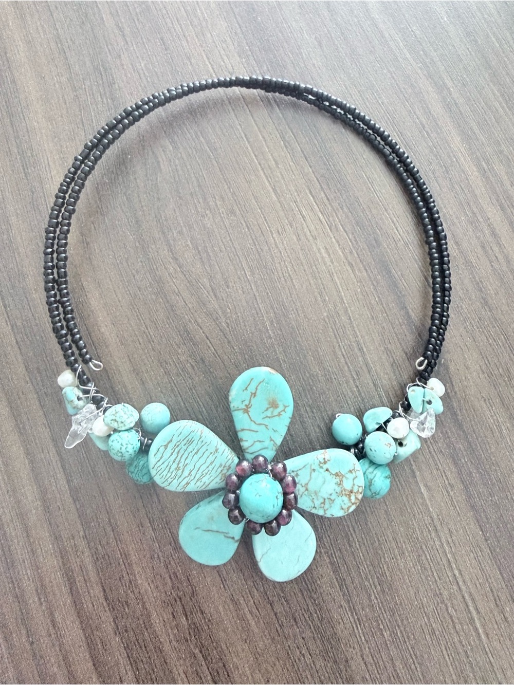 Vintage Handmade Turquoise Statement Choker – Artisan Boho Flower Design